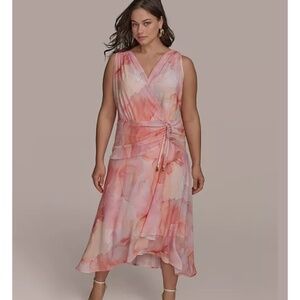 Donna Karan New York Plus Size Floral Surplice Midi Dress – Size 20 - Worn Once